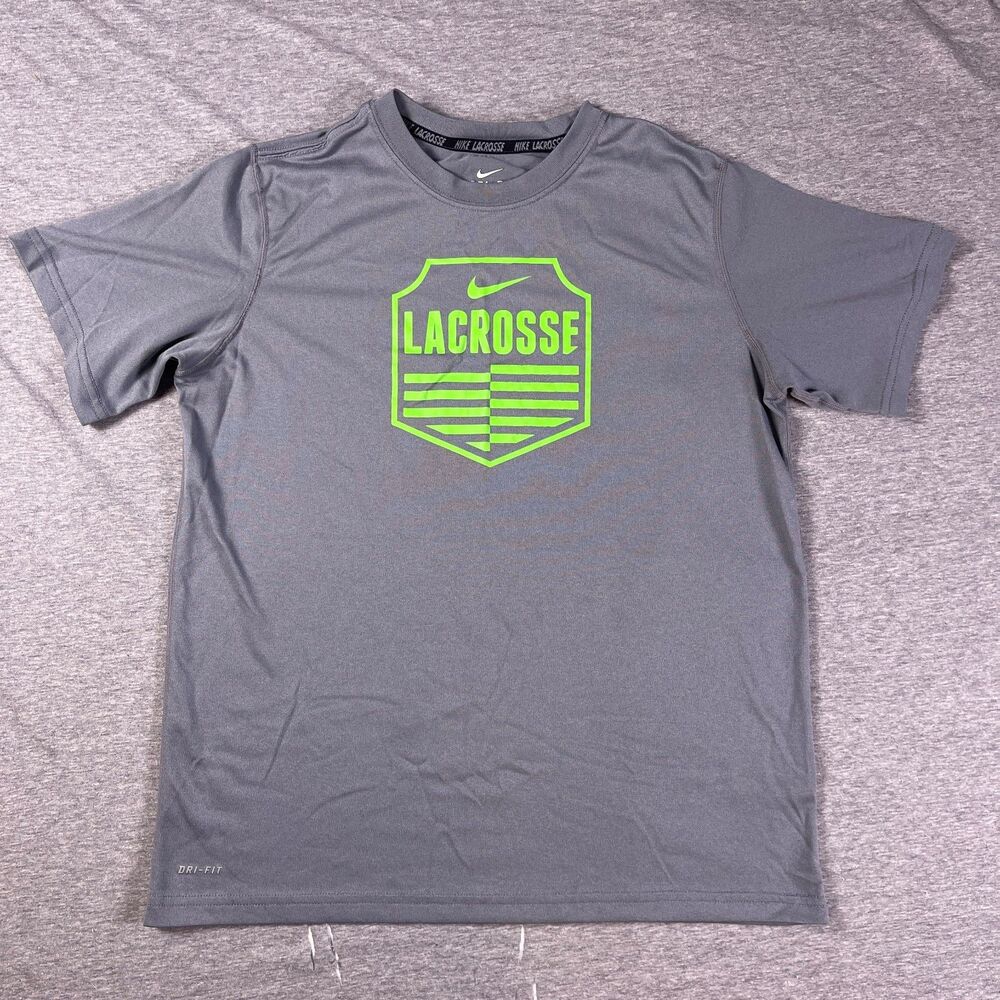 Nike Lacrosse Dri-FIT Lacrosse Graphic Tee Shirt Youth Size Large Gray